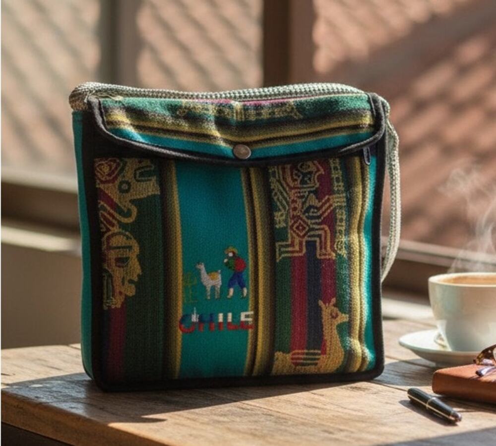 Peruvian Andean Shoulder Bag Llama Boho Woven Multicolor Green Blue 10x10